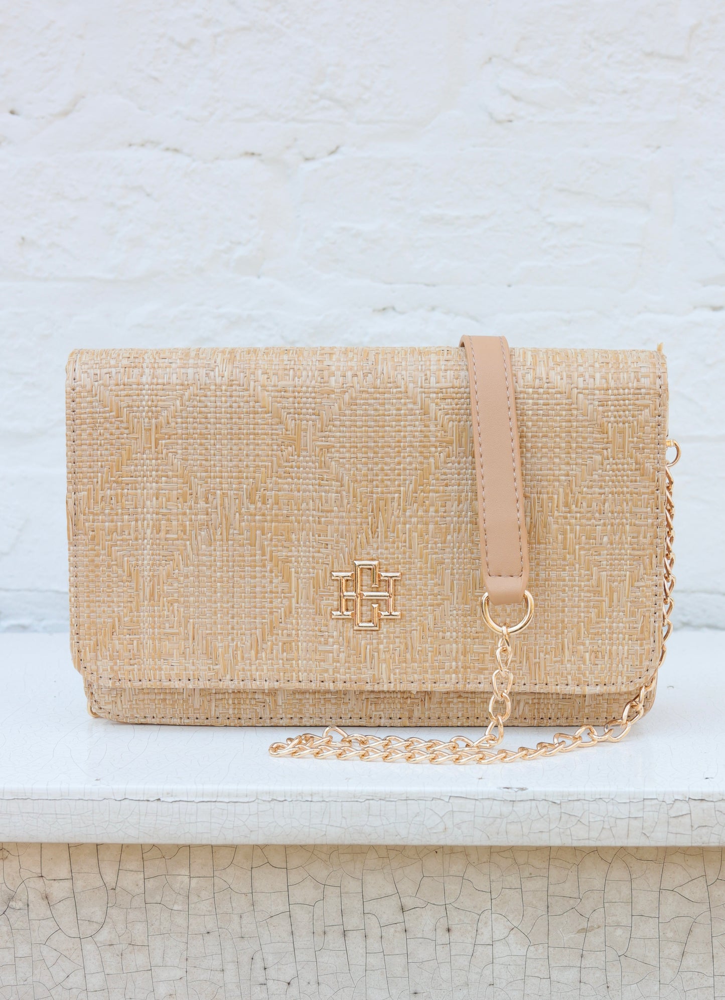 Bryn Clutch/Crossbody Natural Lattice Tan