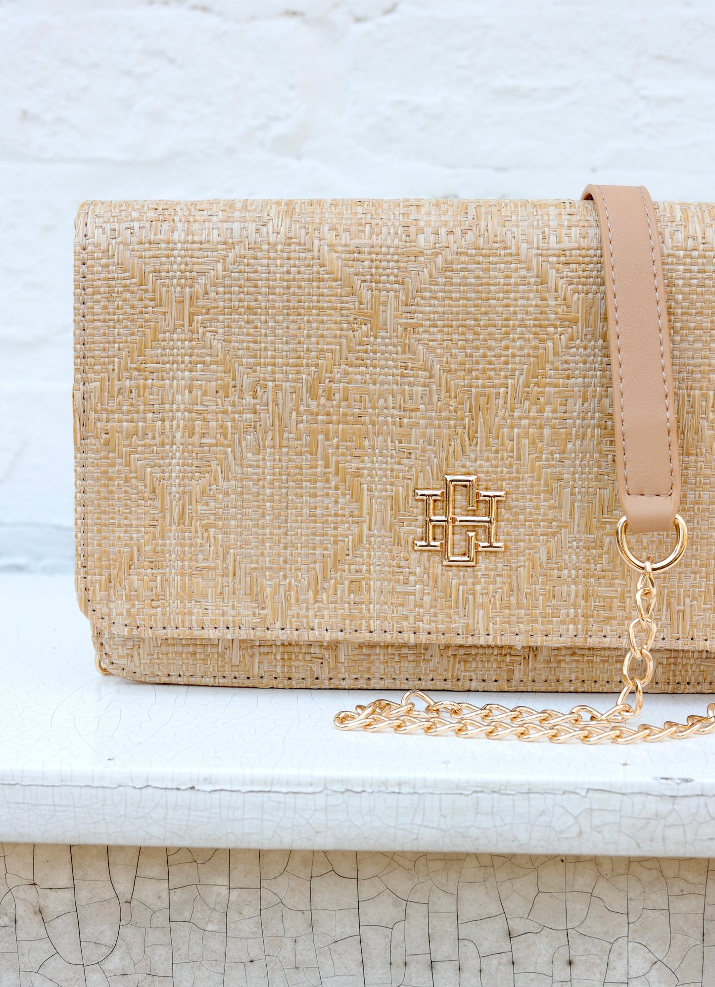 Bryn Clutch/Crossbody Natural Lattice Tan