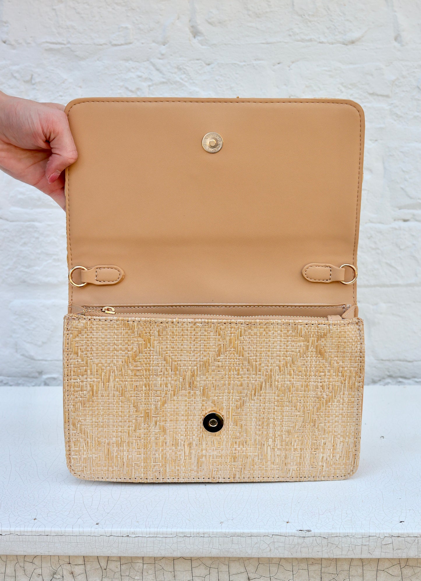 Bryn Clutch/Crossbody Natural Lattice Tan