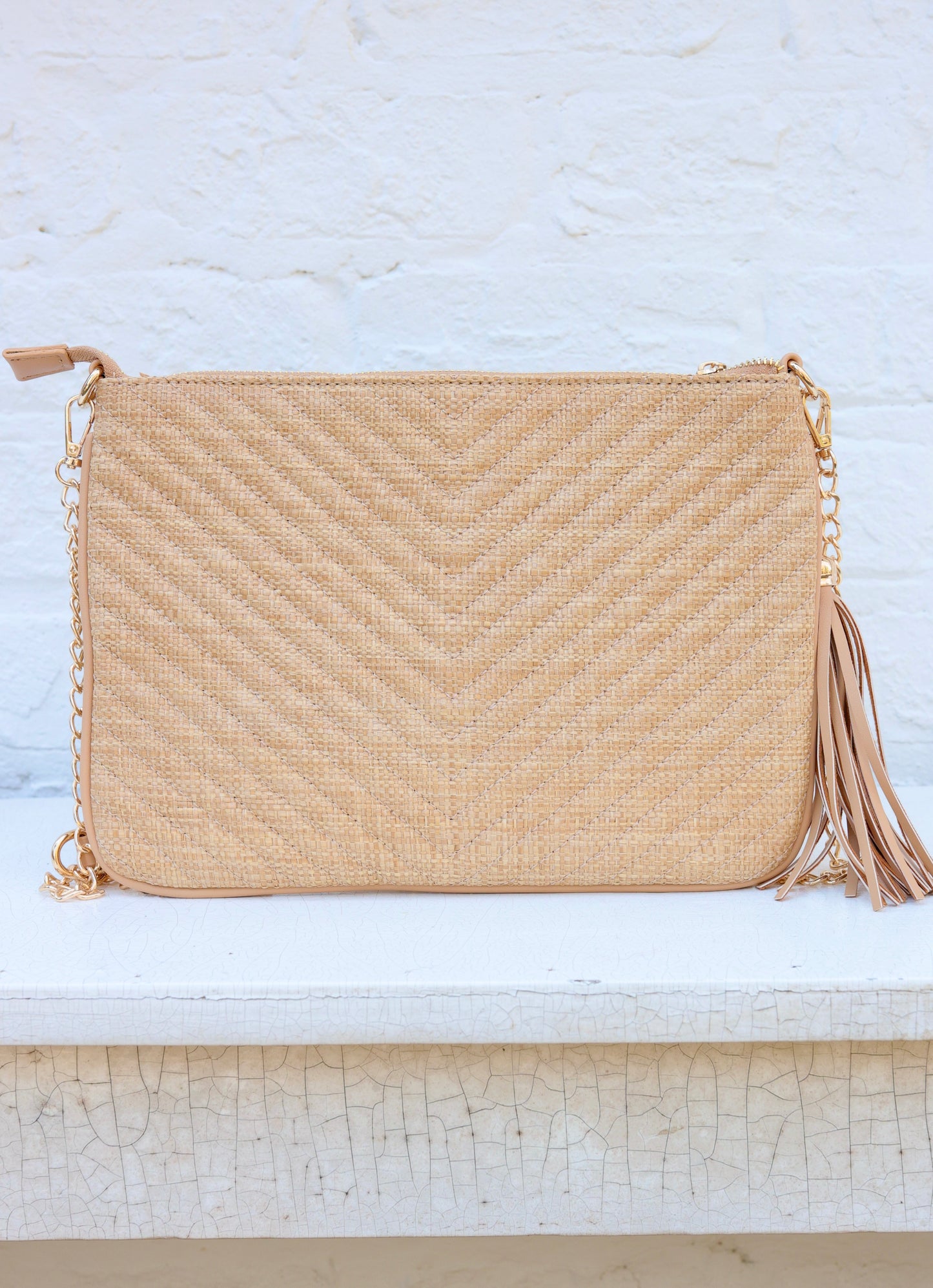 Madelyn Clutch/Crossbody Natural V Quilted