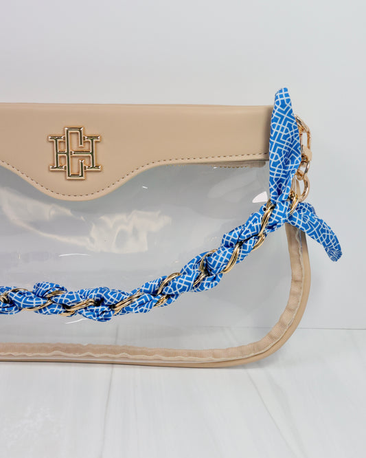 Serafina Scarf Purse Chain Blue White Geometric