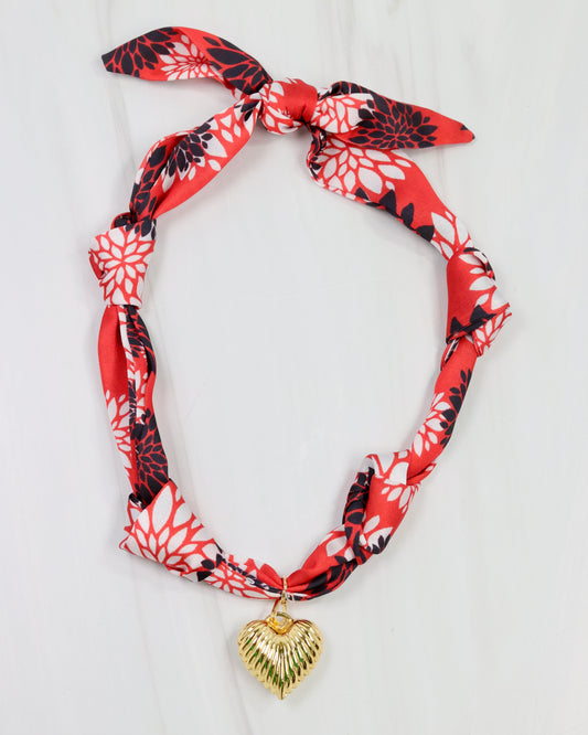 Serafina Scarf Charm Necklace BK RD FLORAL