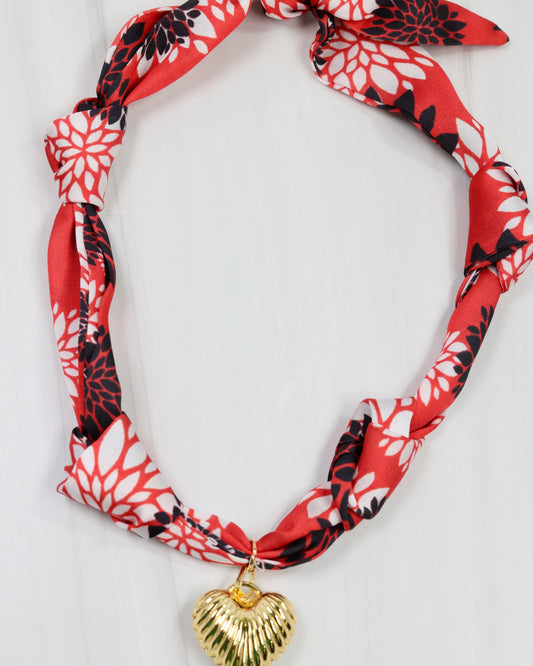 Serafina Scarf Charm Necklace BK RD FLORAL