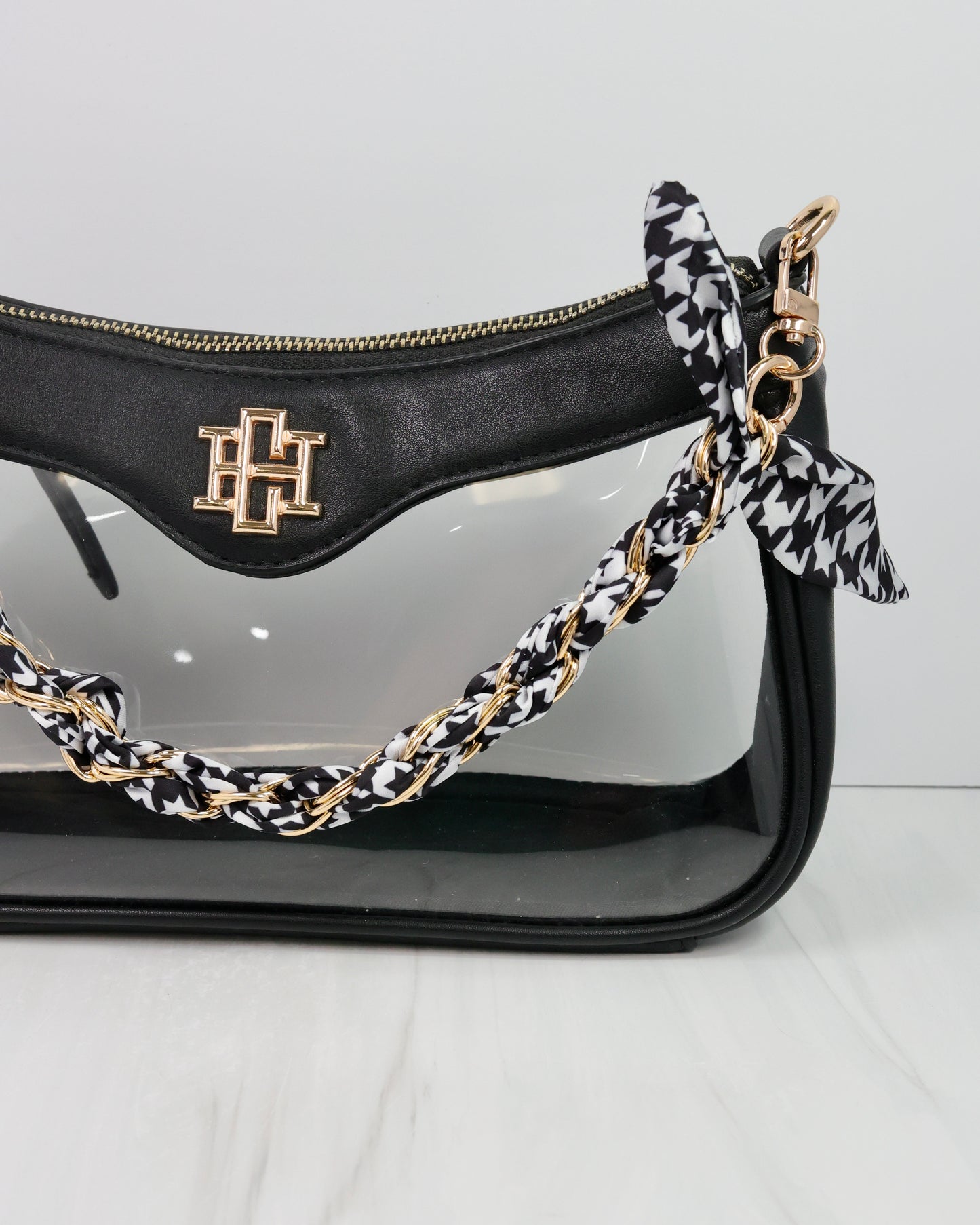 Serafina Scarf Purse Chain Black White
