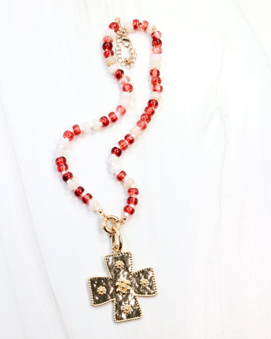 McLane Stone Necklace with Toggle Red White