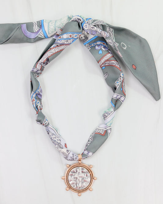 Shilo Scaf Necklace with Cross Charm Grey