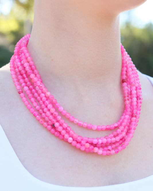 Brookline Layered Beaded Necklace Fuchsia
