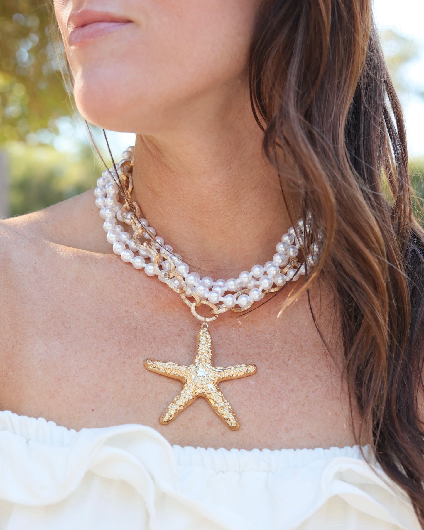 Castine Pearl Starfish Layered Necklace Gold