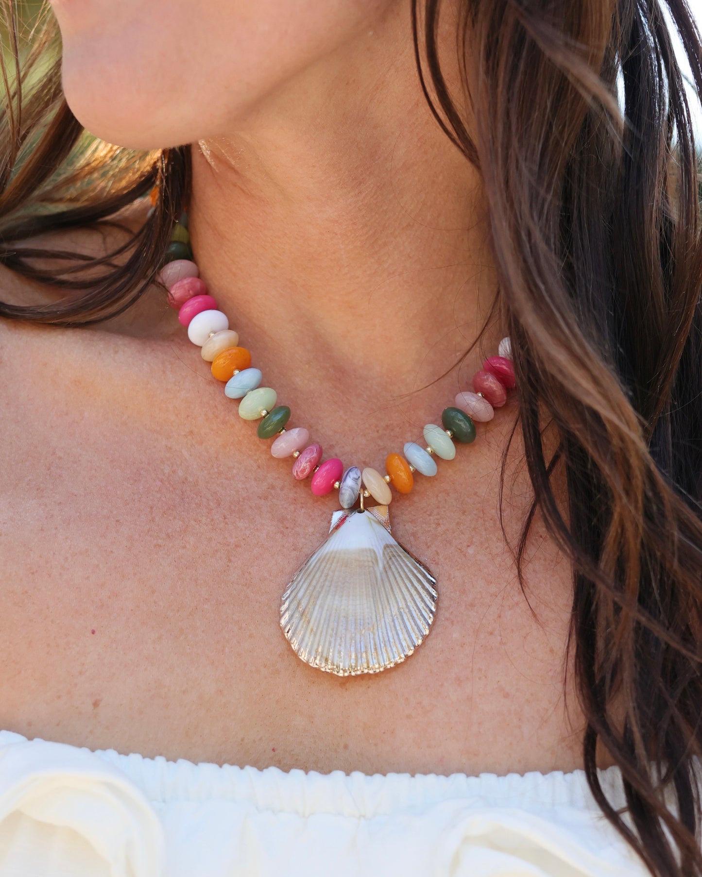 Brea Stone Beaded Shell Necklace Multi