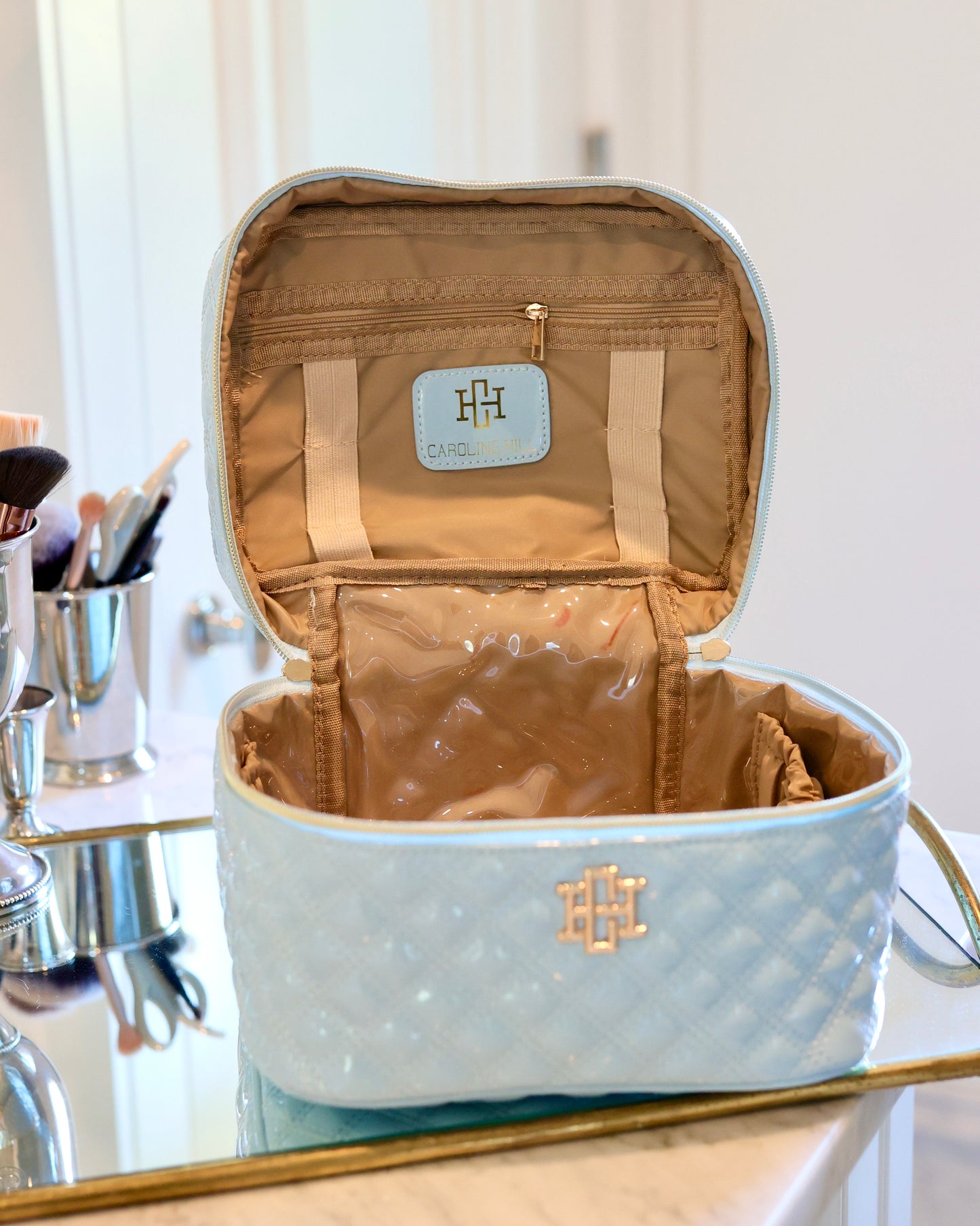 Hampton Train Case Light Blue Patent