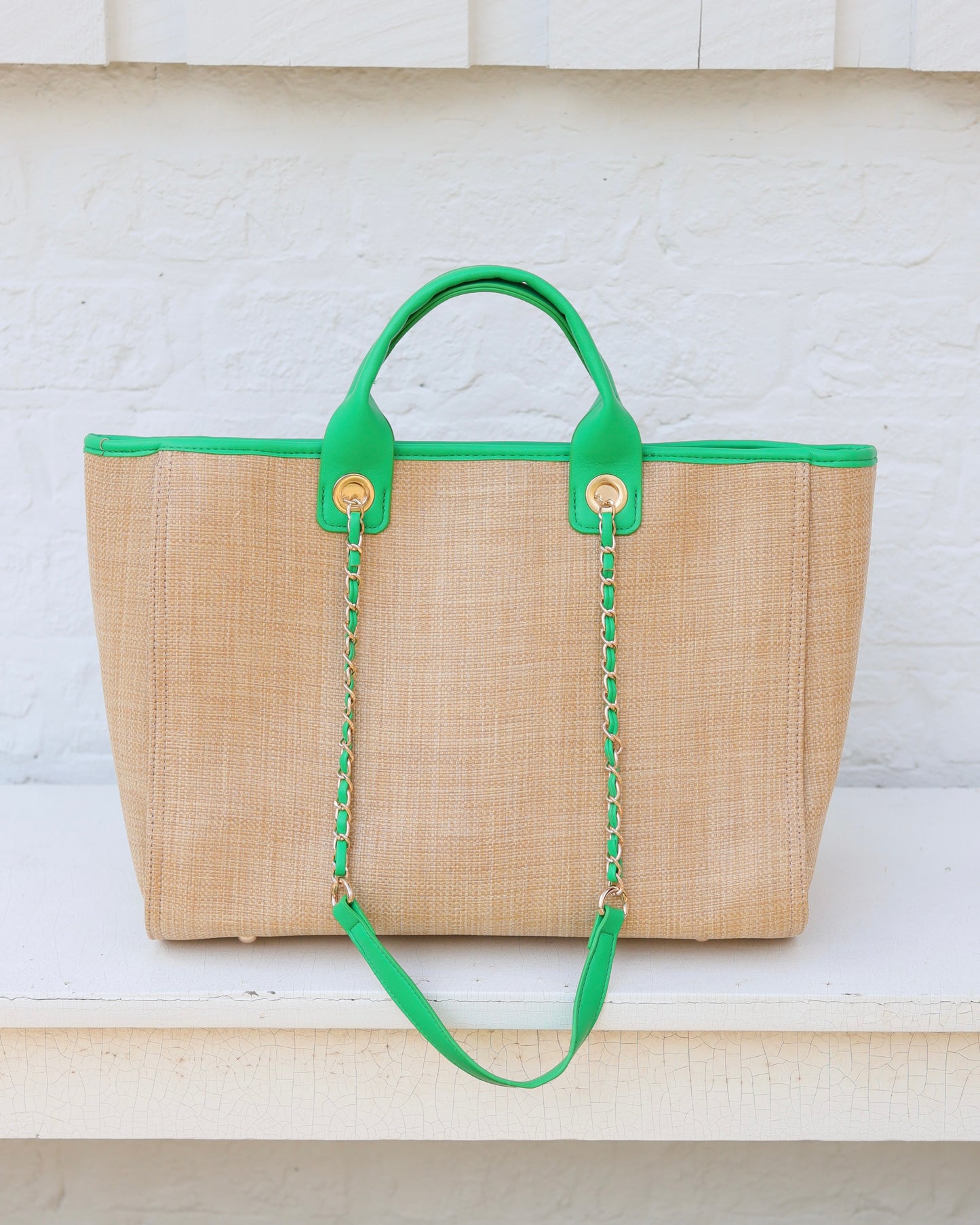 Missy Tote Natural Kelly Green