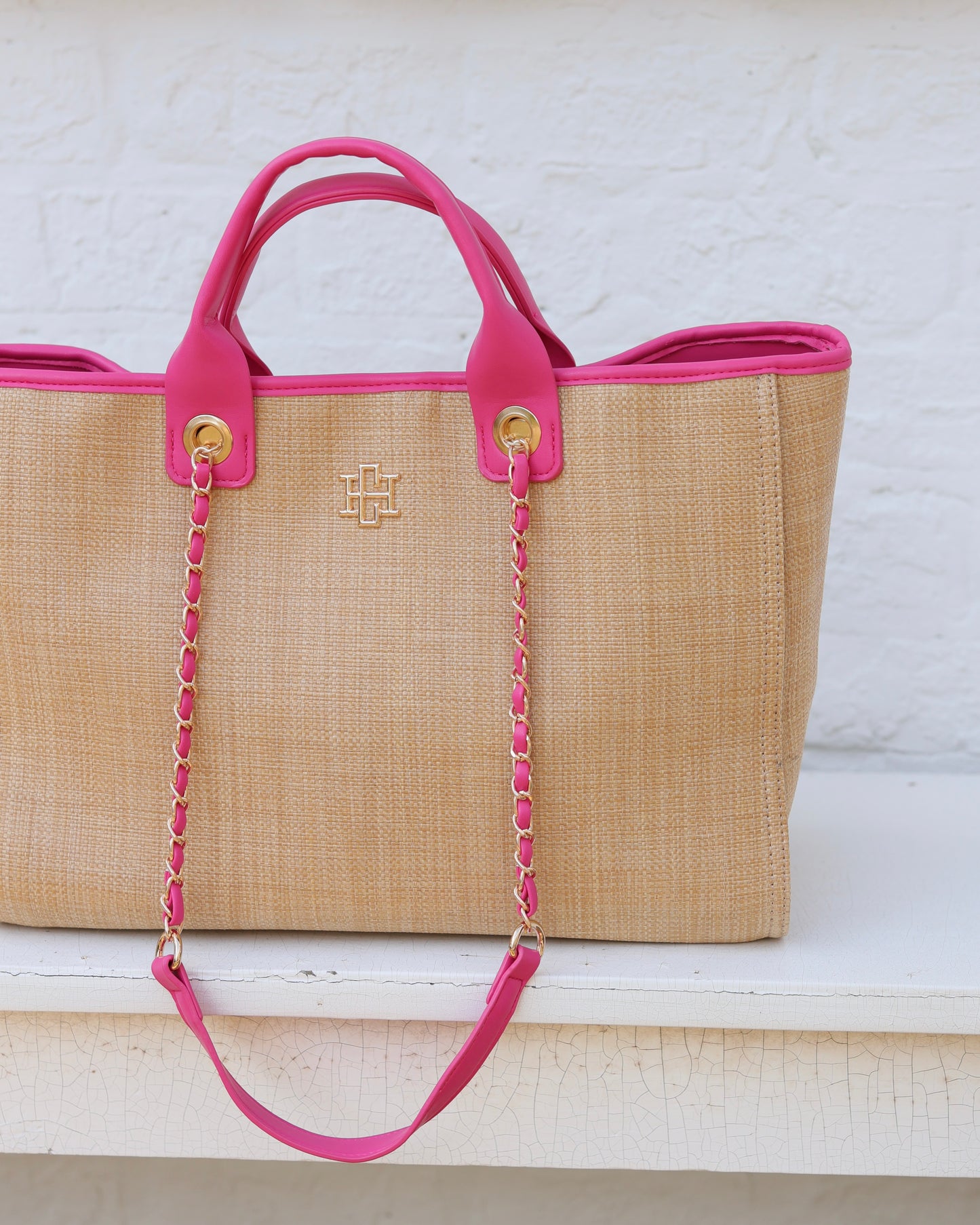 Missy Tote Natural Hot Pink