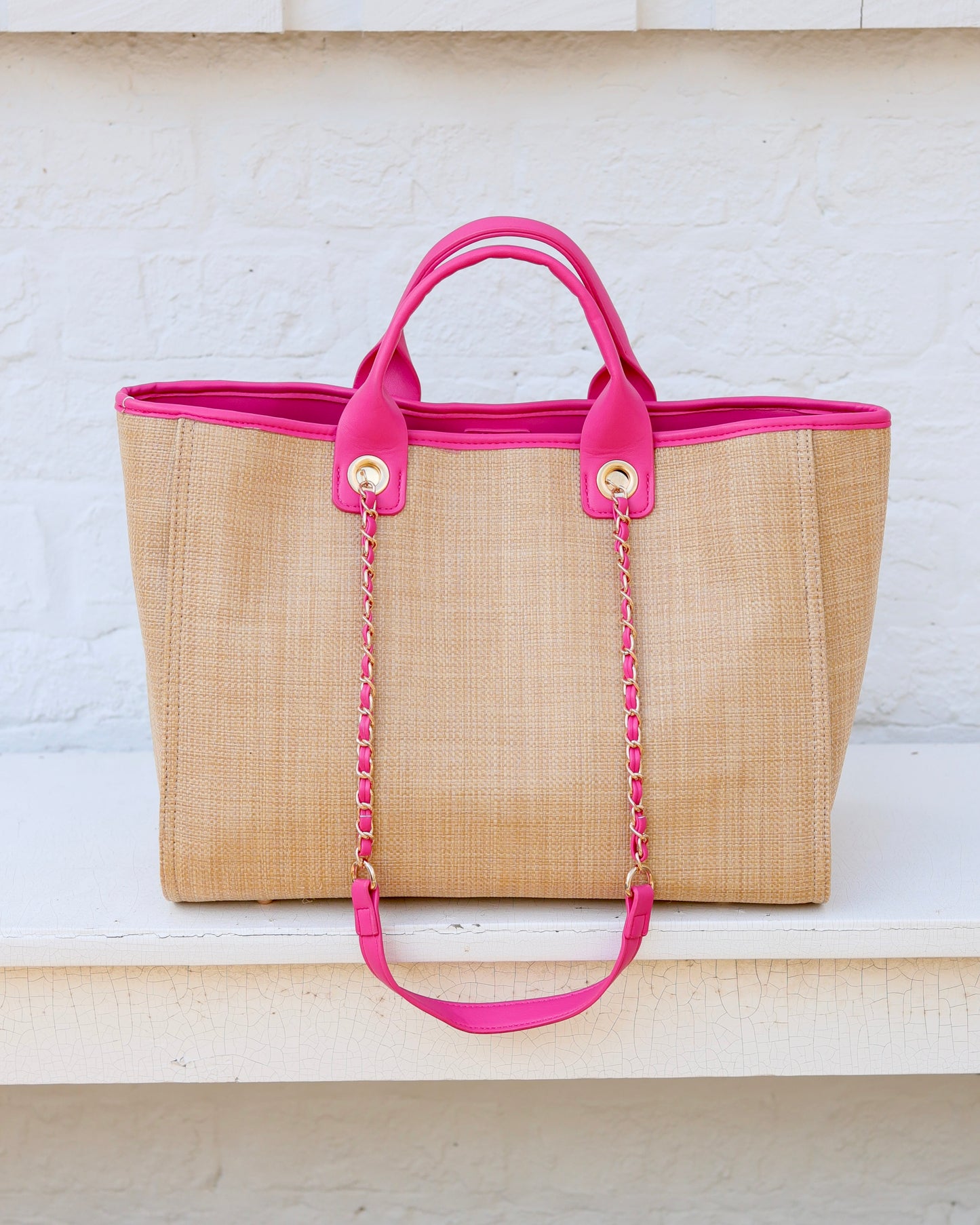 Missy Tote Natural Hot Pink