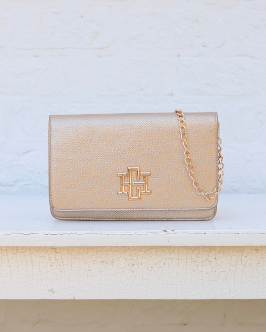 Bryn Clutch/Crossbody Woven Gold