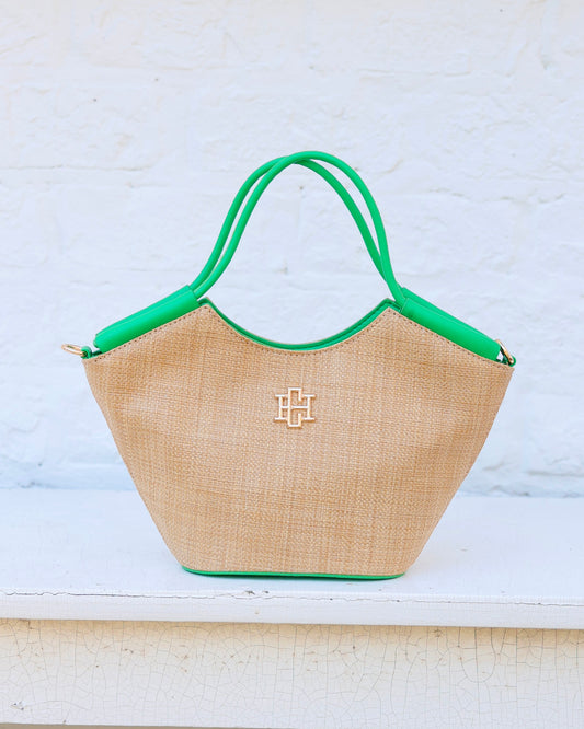 Leland Mini Tote Natural Kelly Green