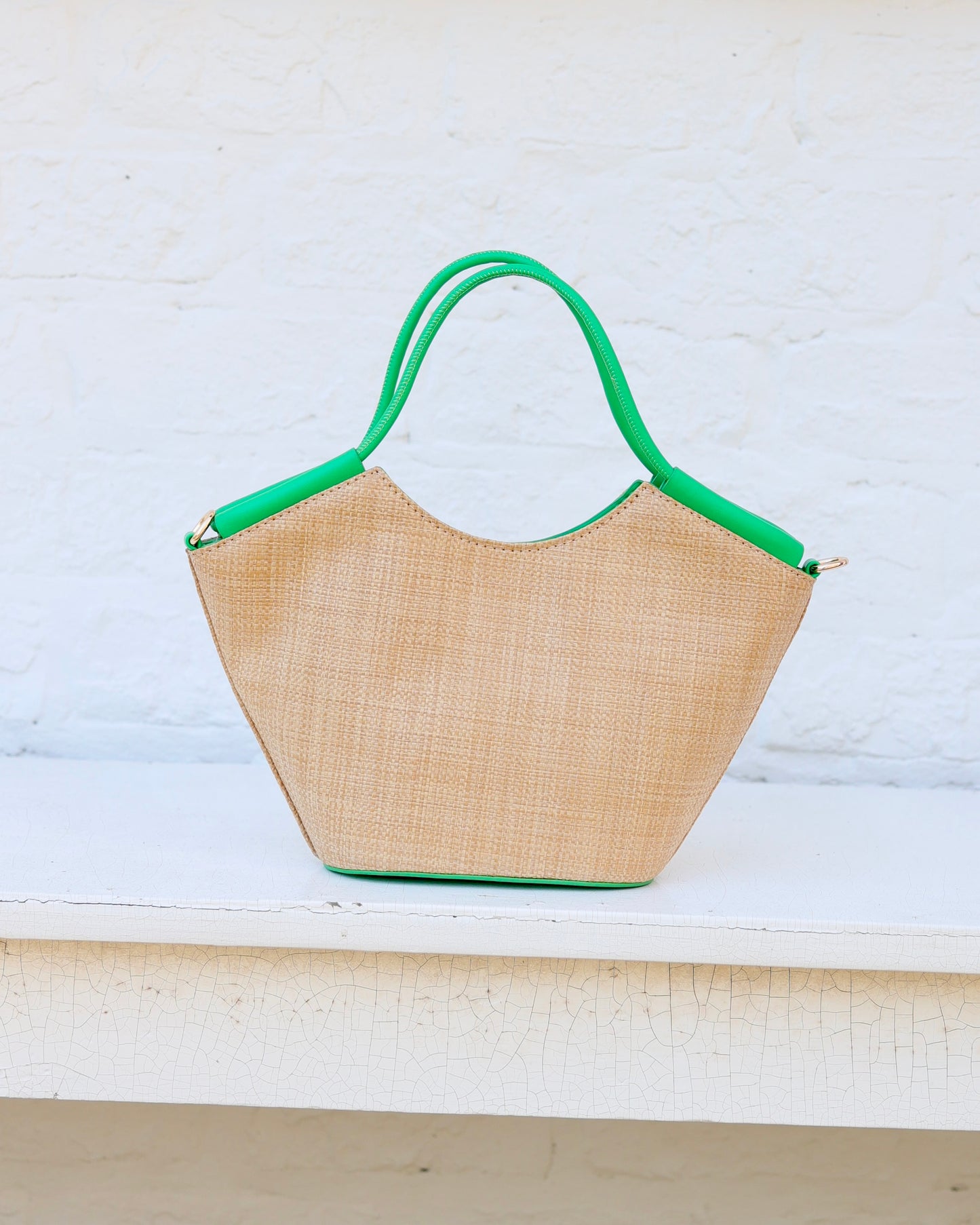Leland Mini Tote Natural Kelly Green