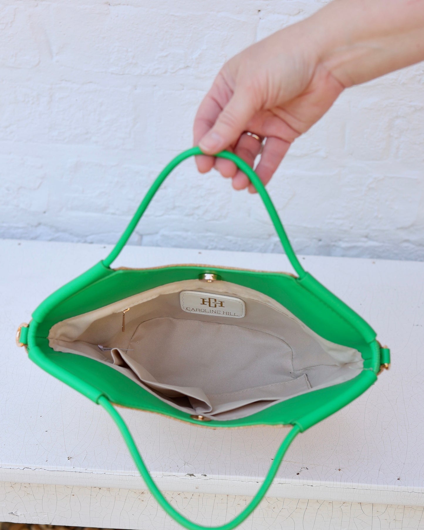 Leland Mini Tote Natural Kelly Green