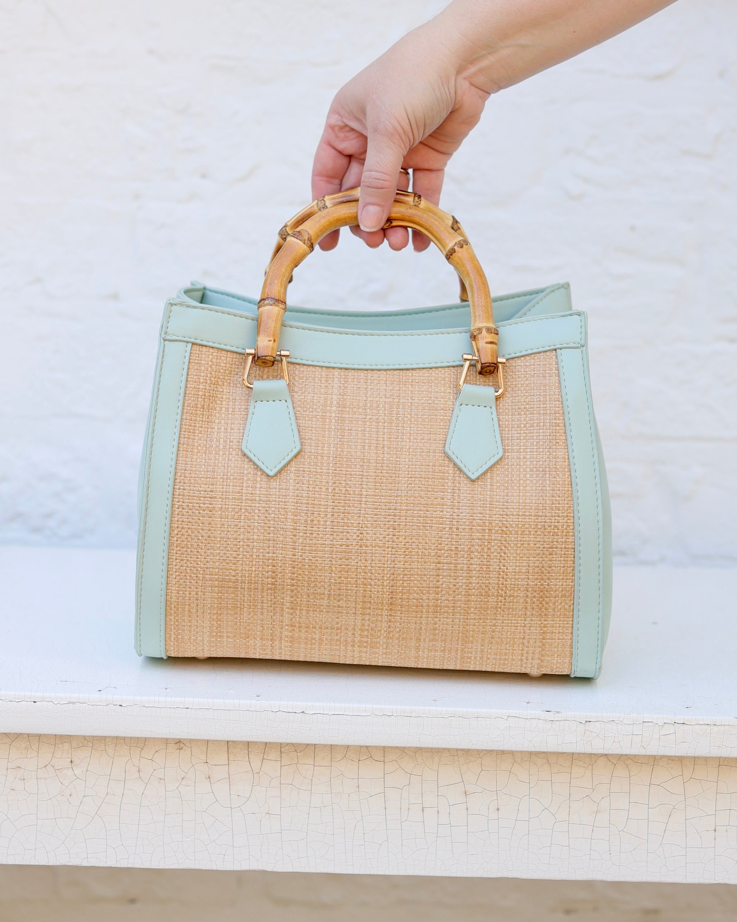 Kennedy Tote Natural Mint – Caroline Hill