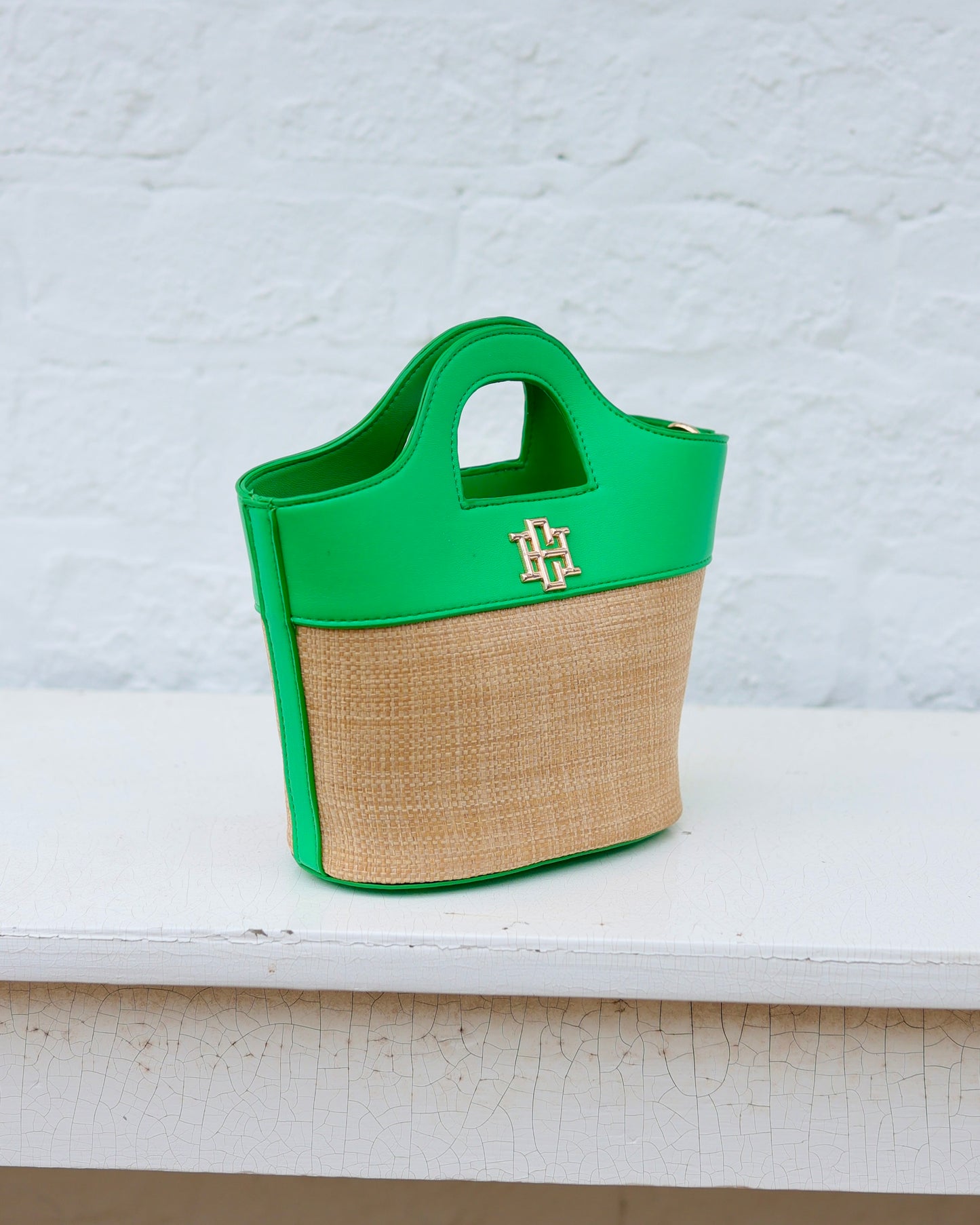 Emma Mini Tote Natural Kelly Green