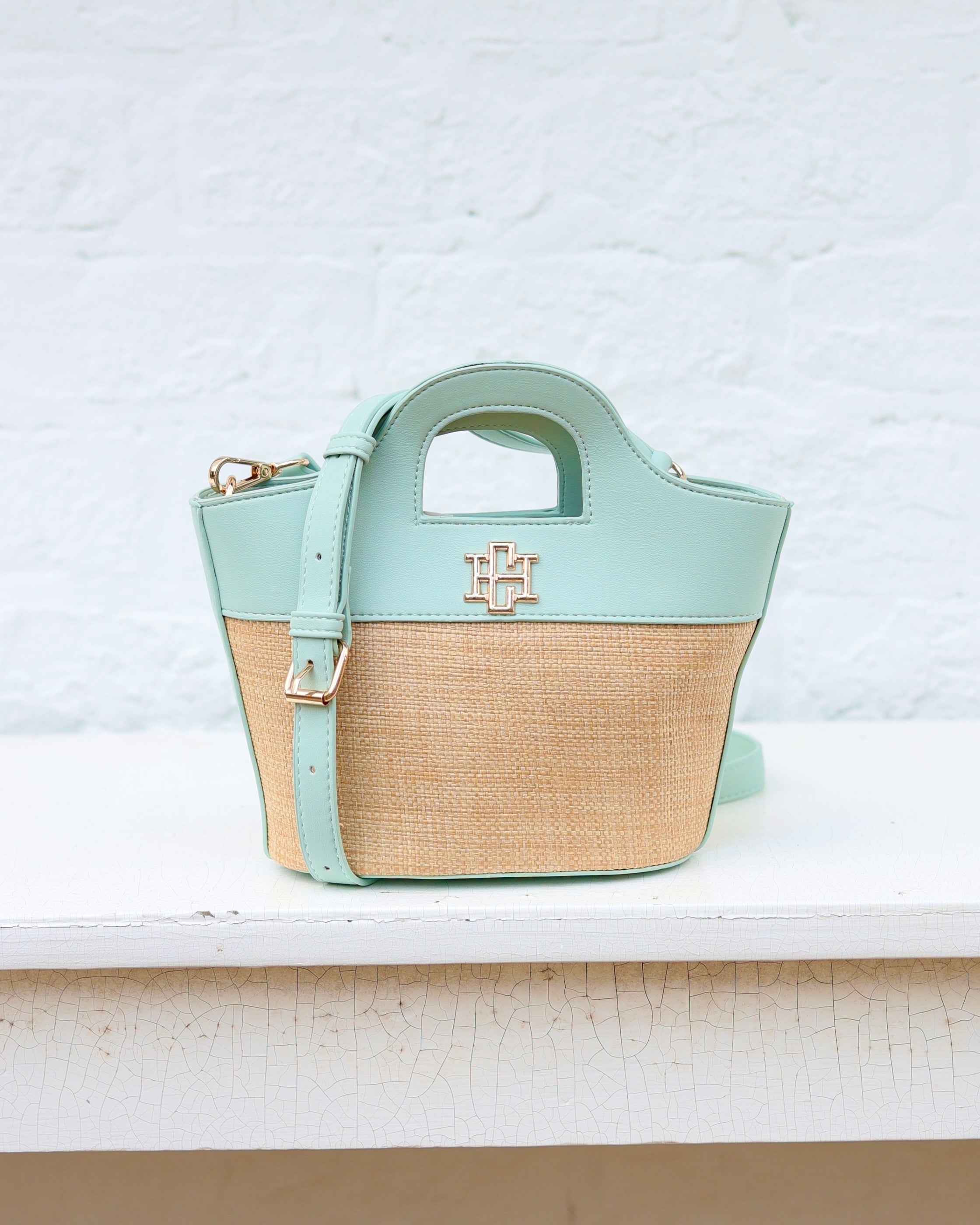 Emma Mini Tote Natural Mint – Caroline Hill