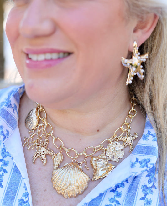 Shell Island Sealife Charm Necklace Gold
