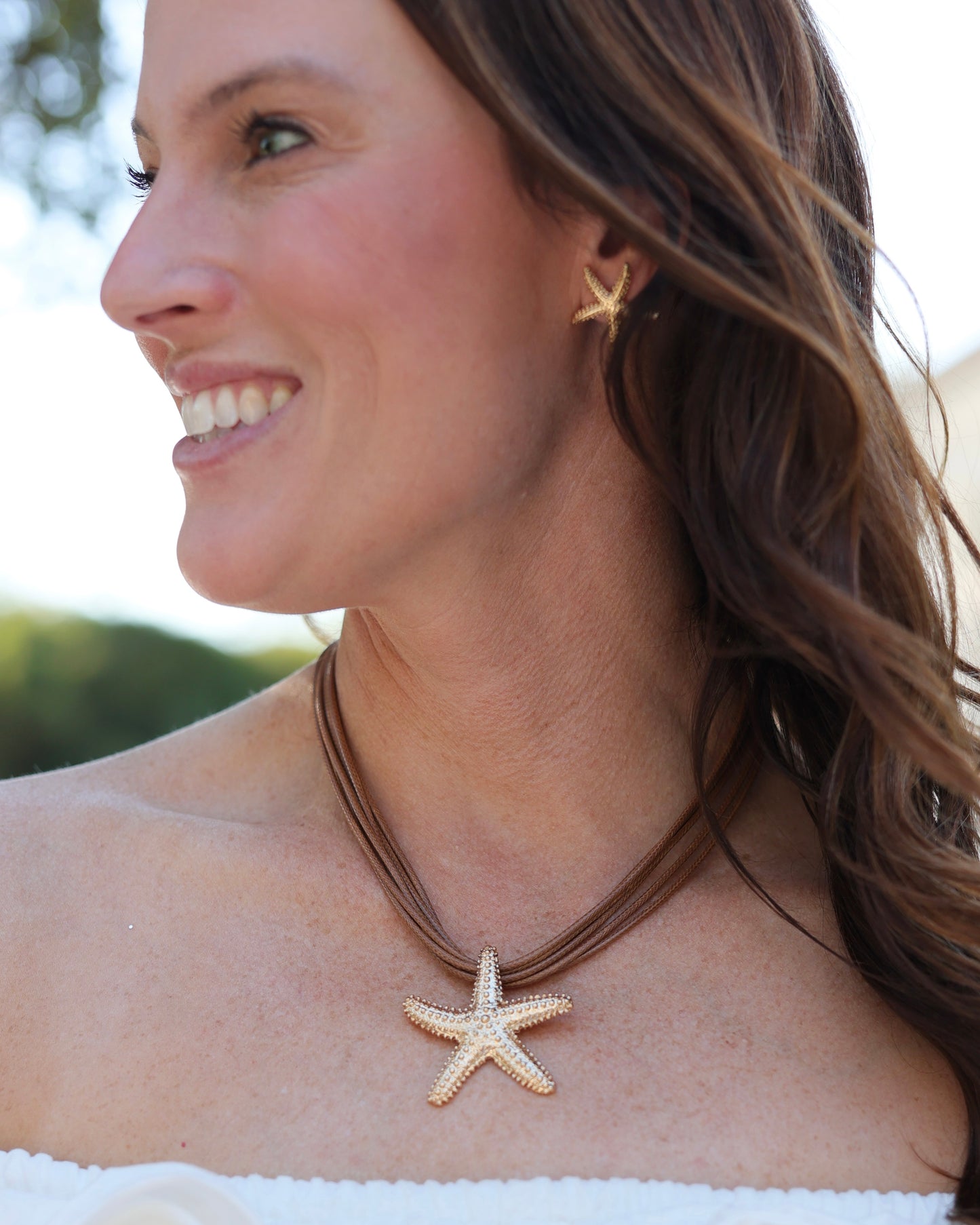 Lancaster Starfish Cord Necklace Brown