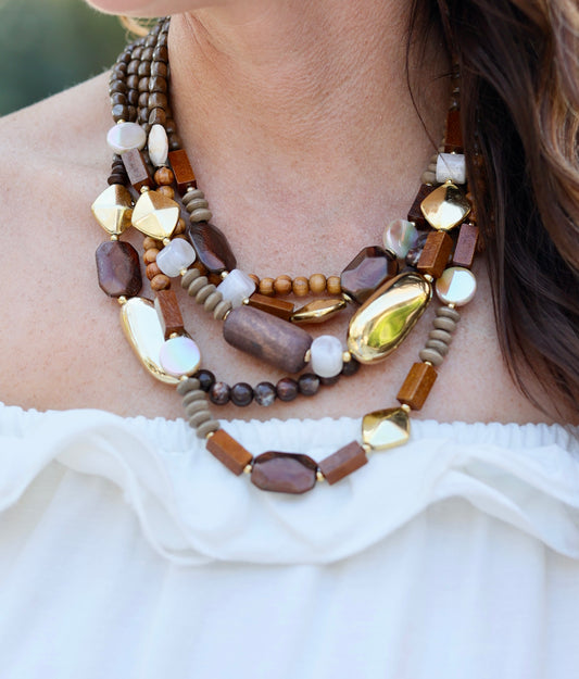 Pescara Layered Wood Bead Necklace Brown