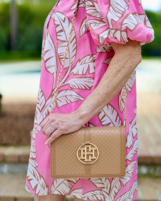 Cecilia Circle Logo Handbag Woven Tan