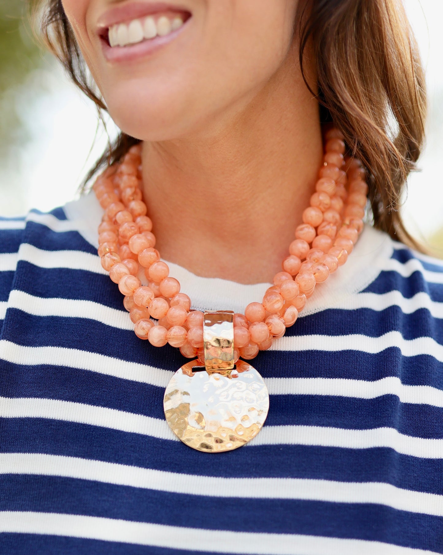 Laven Layered Beaded Necklace with Pendant Coral