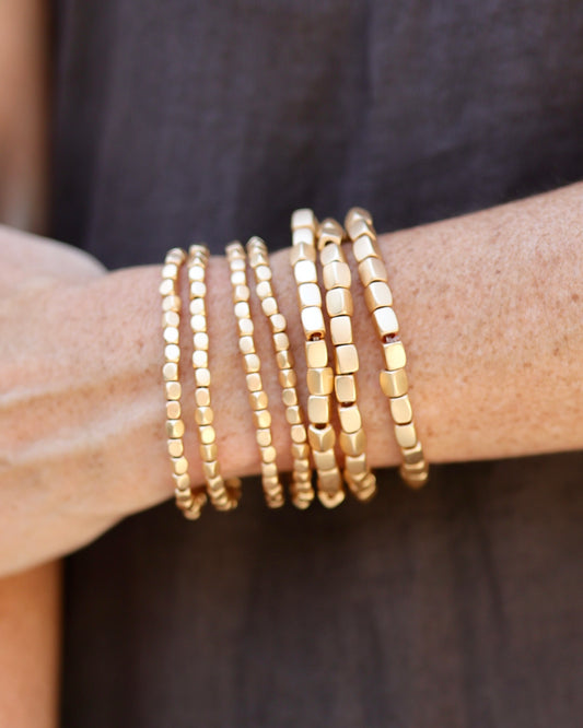 Durham Square Beaded Stretch Bracelet Set Matte Gold