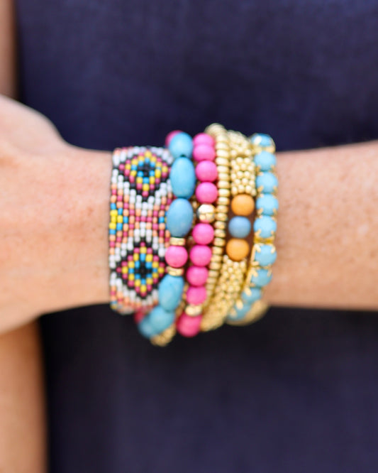 Sandusky Beaded Streatch Bracelet Set TURQUOISE