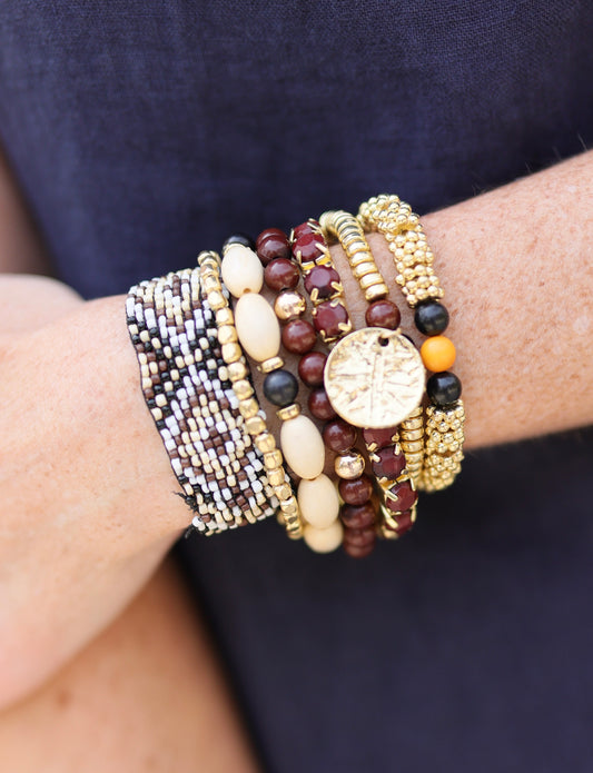 Sandusky Beaded Streatch Bracelet Set Natural