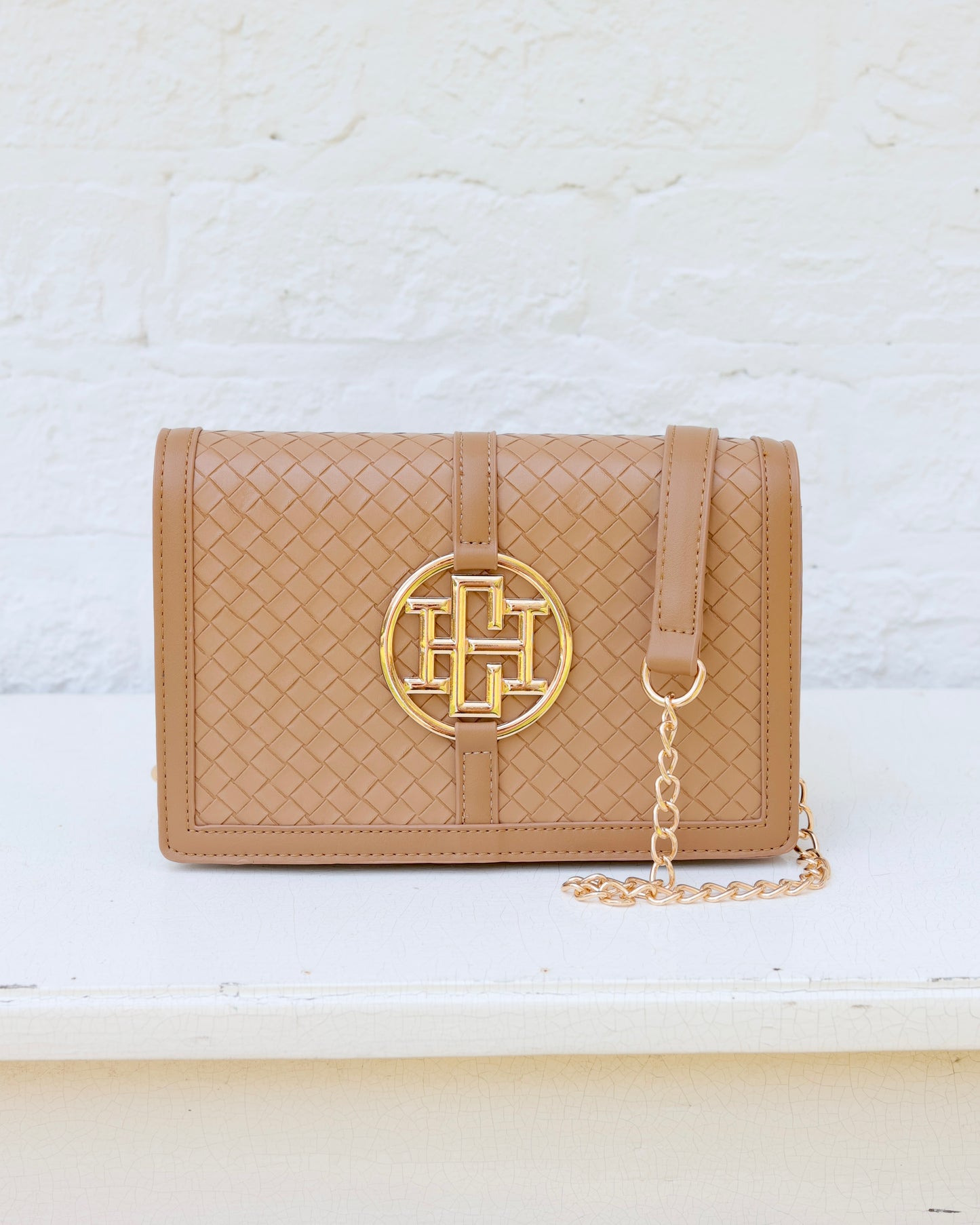 Cecilia Circle Logo Handbag Woven Tan