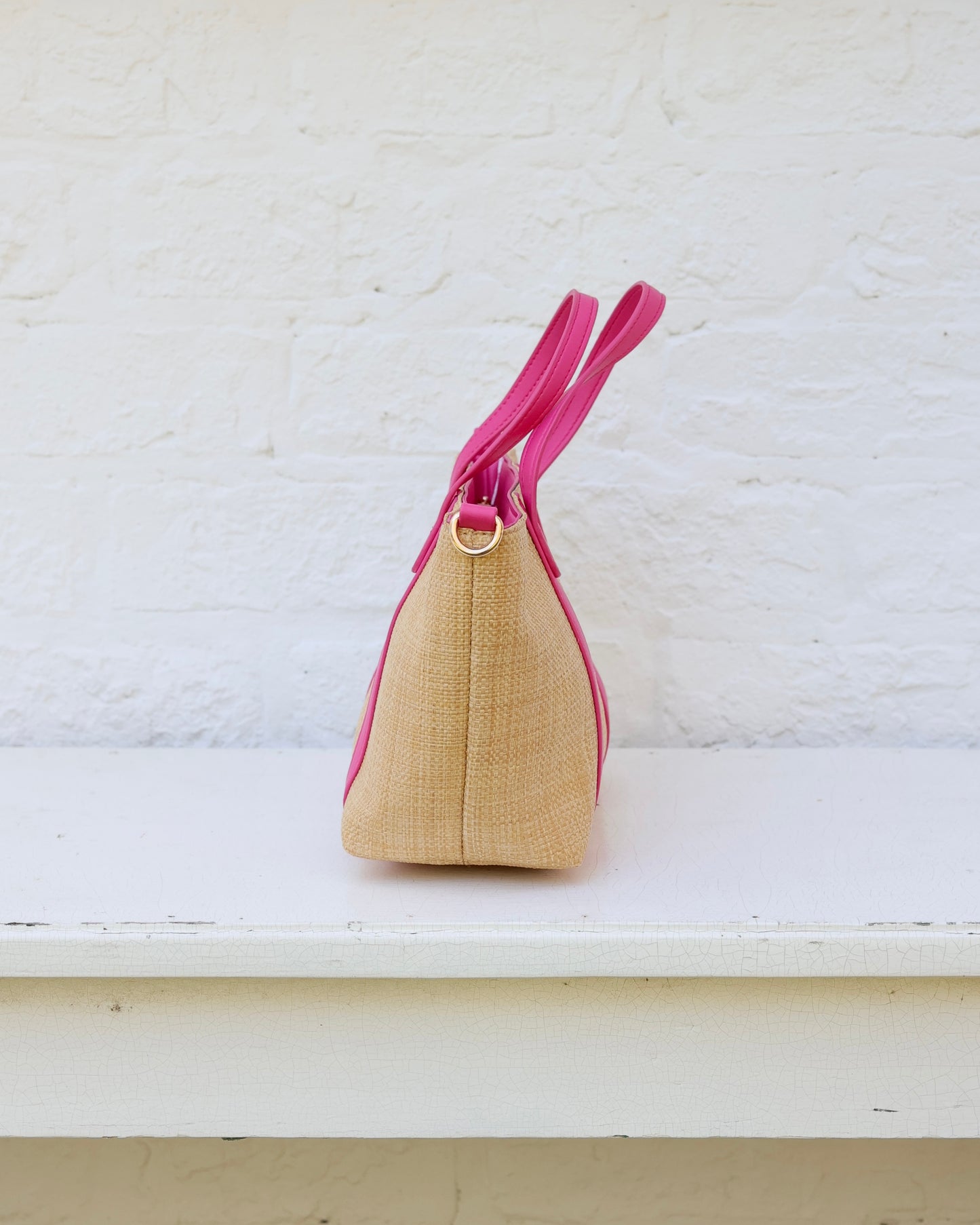 Georgie Mini Tote Natural Hot Pink
