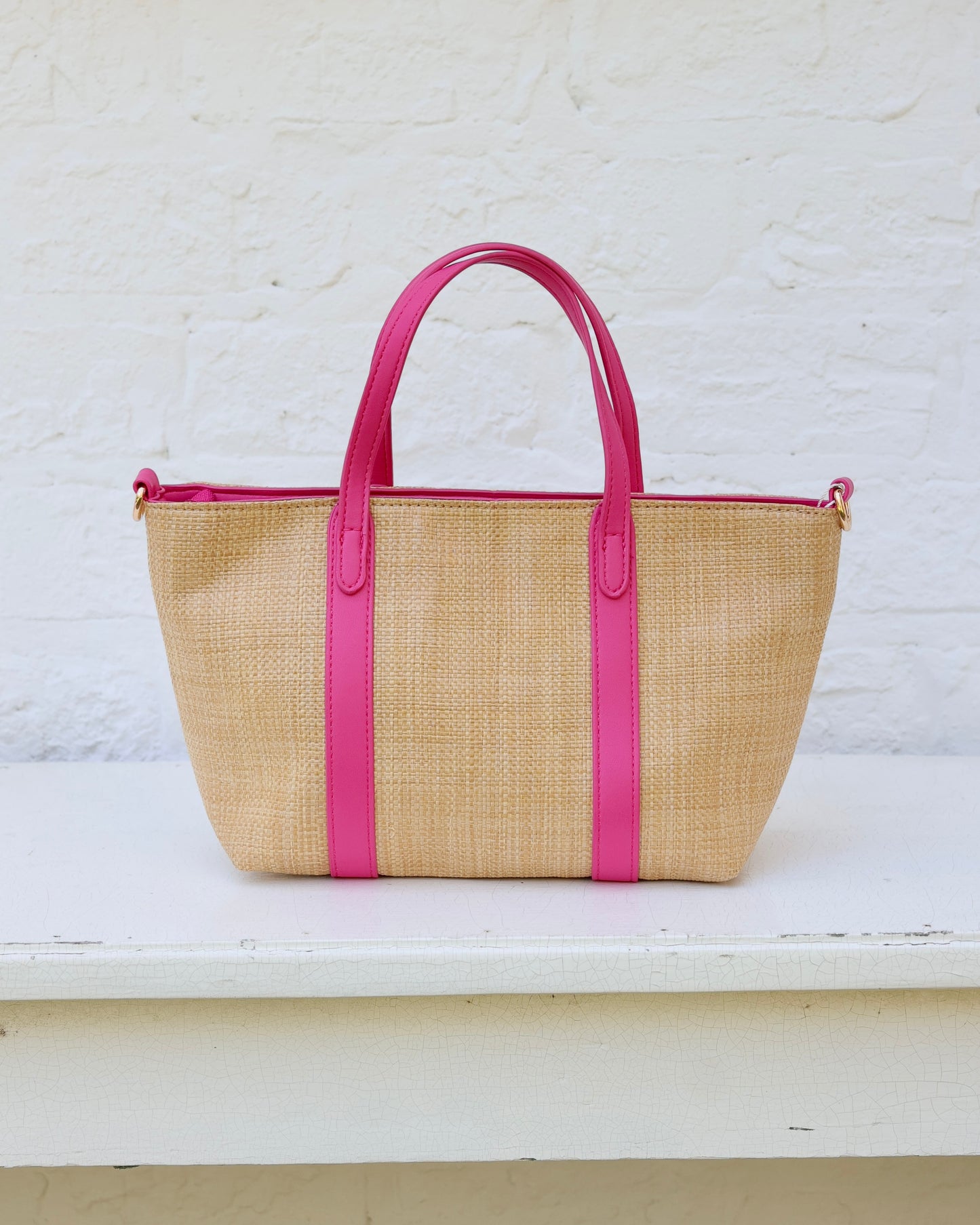 Georgie Mini Tote Natural Hot Pink