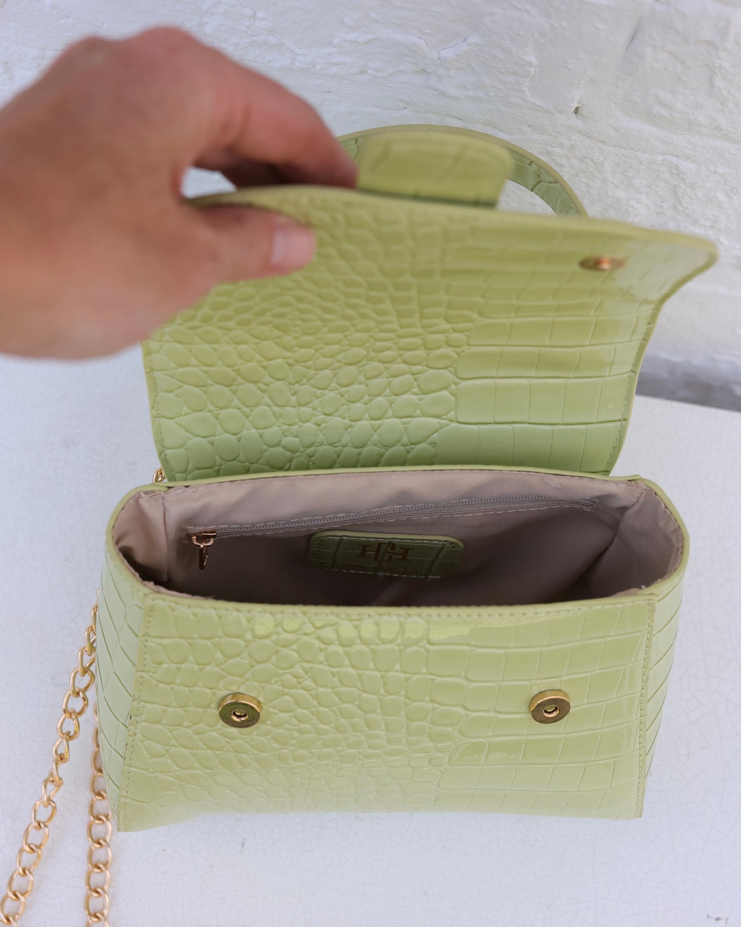 Tucker Handbag Lime Patent EC