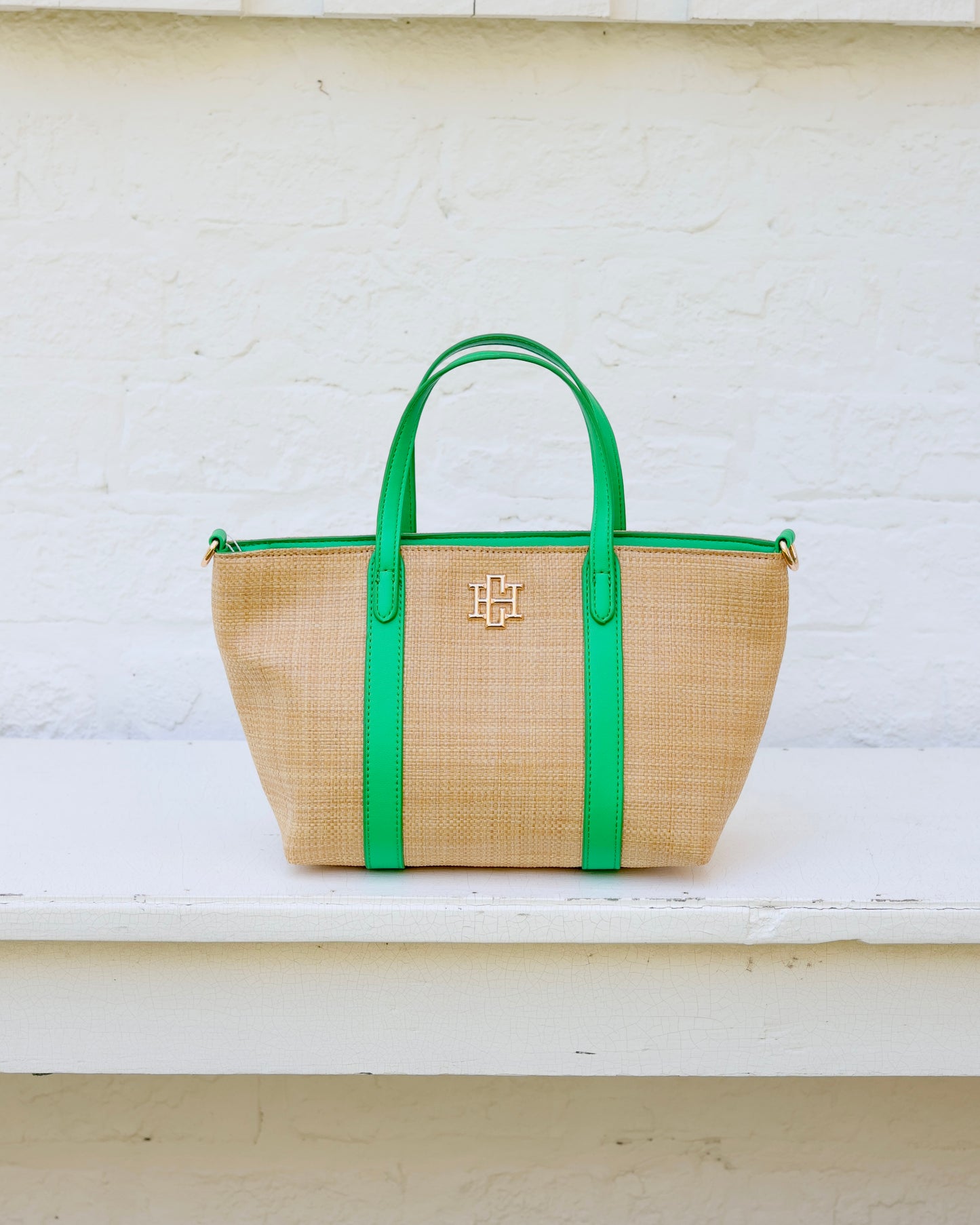 Georgie Mini Tote Natural Kelly Green