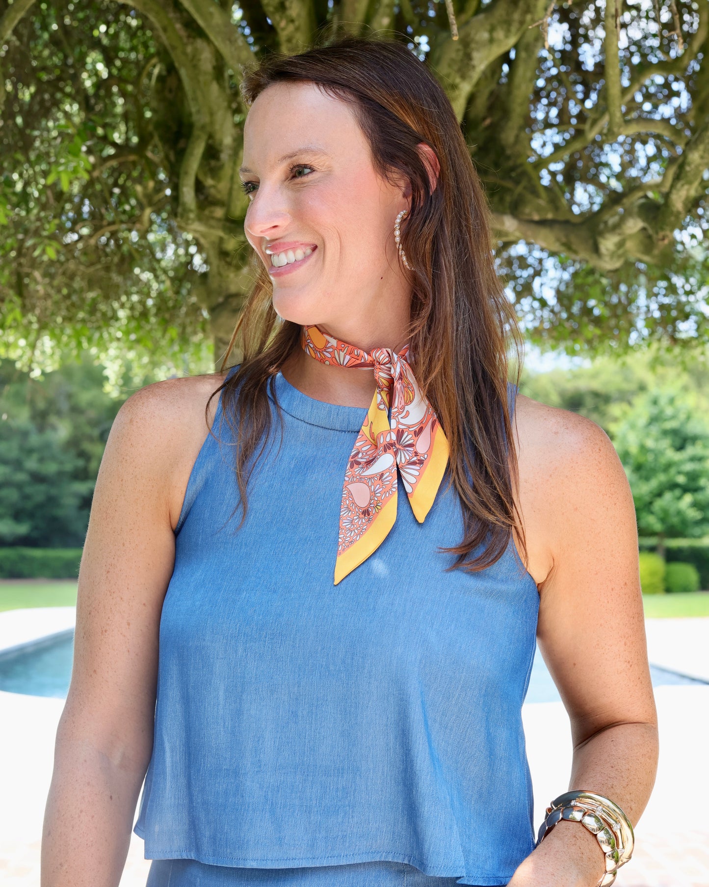 Suri Paisley Print Skinny Scarf Orange