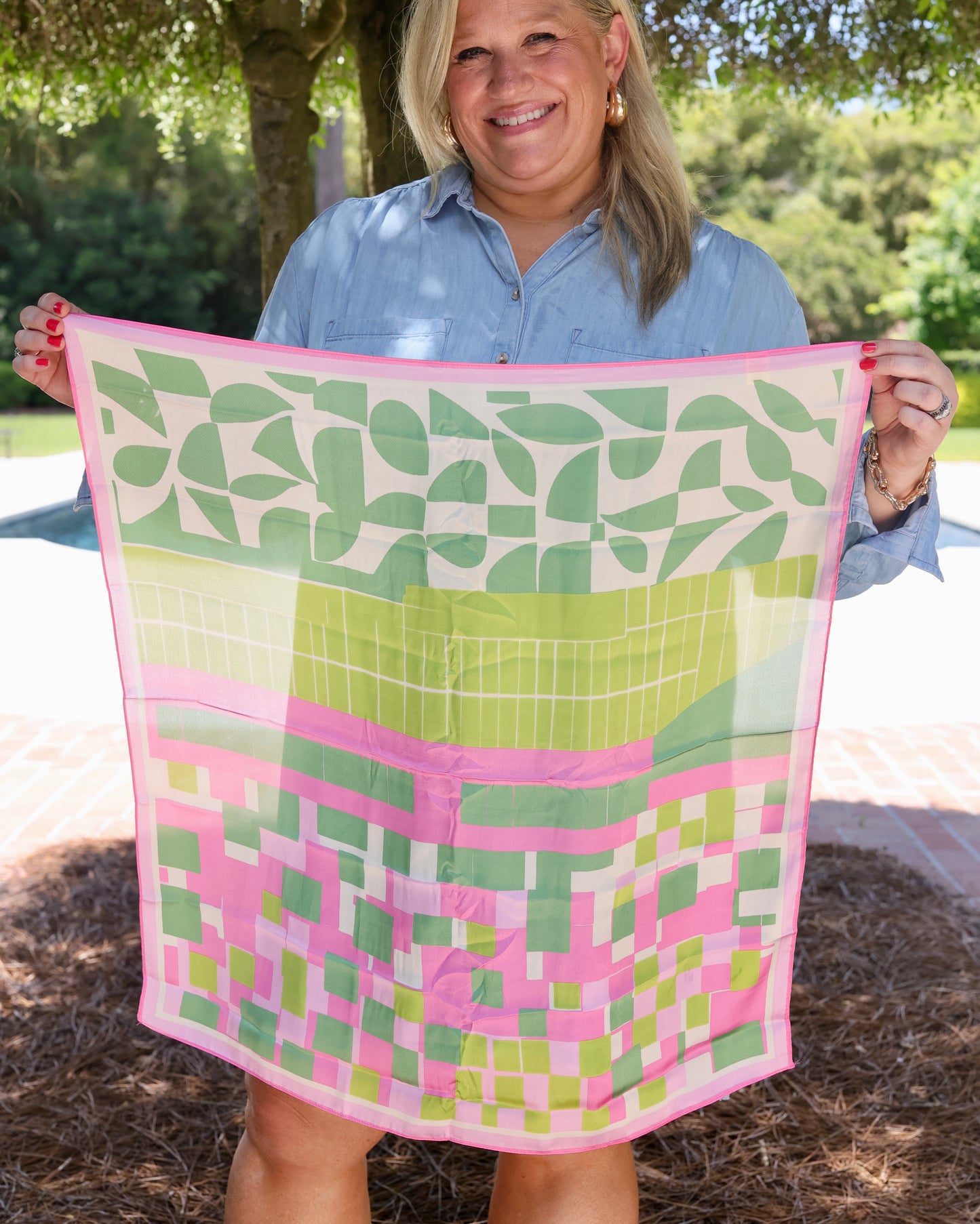 Gema Geometric Print Scarf Pink Green
