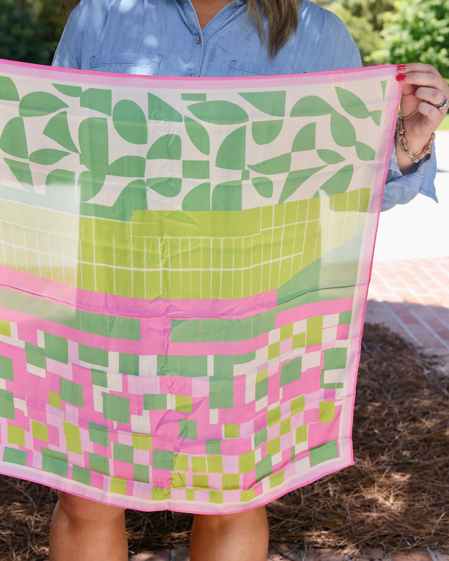 Gema Geometric Print Scarf Pink Green