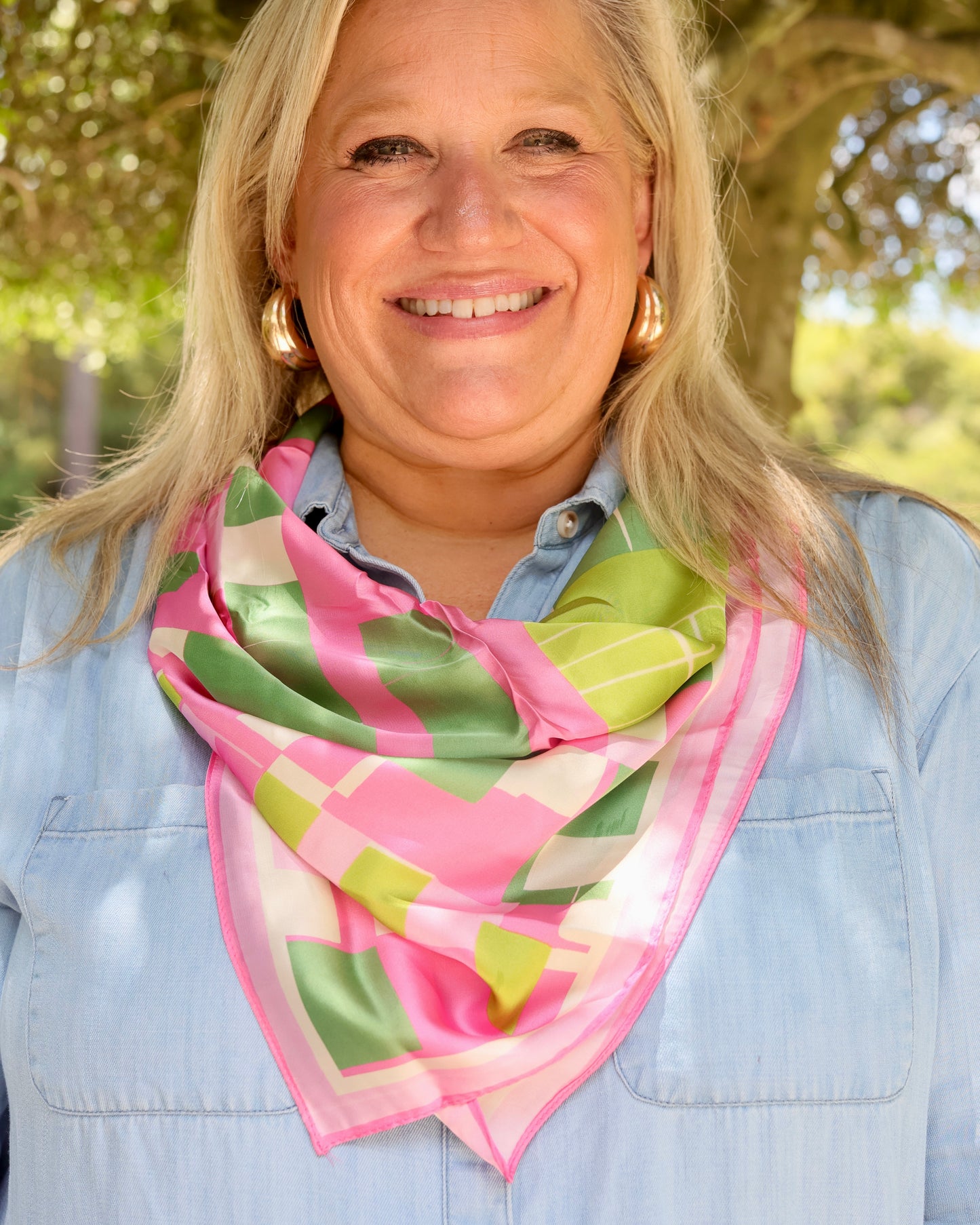 Gema Geometric Print Scarf Pink Green