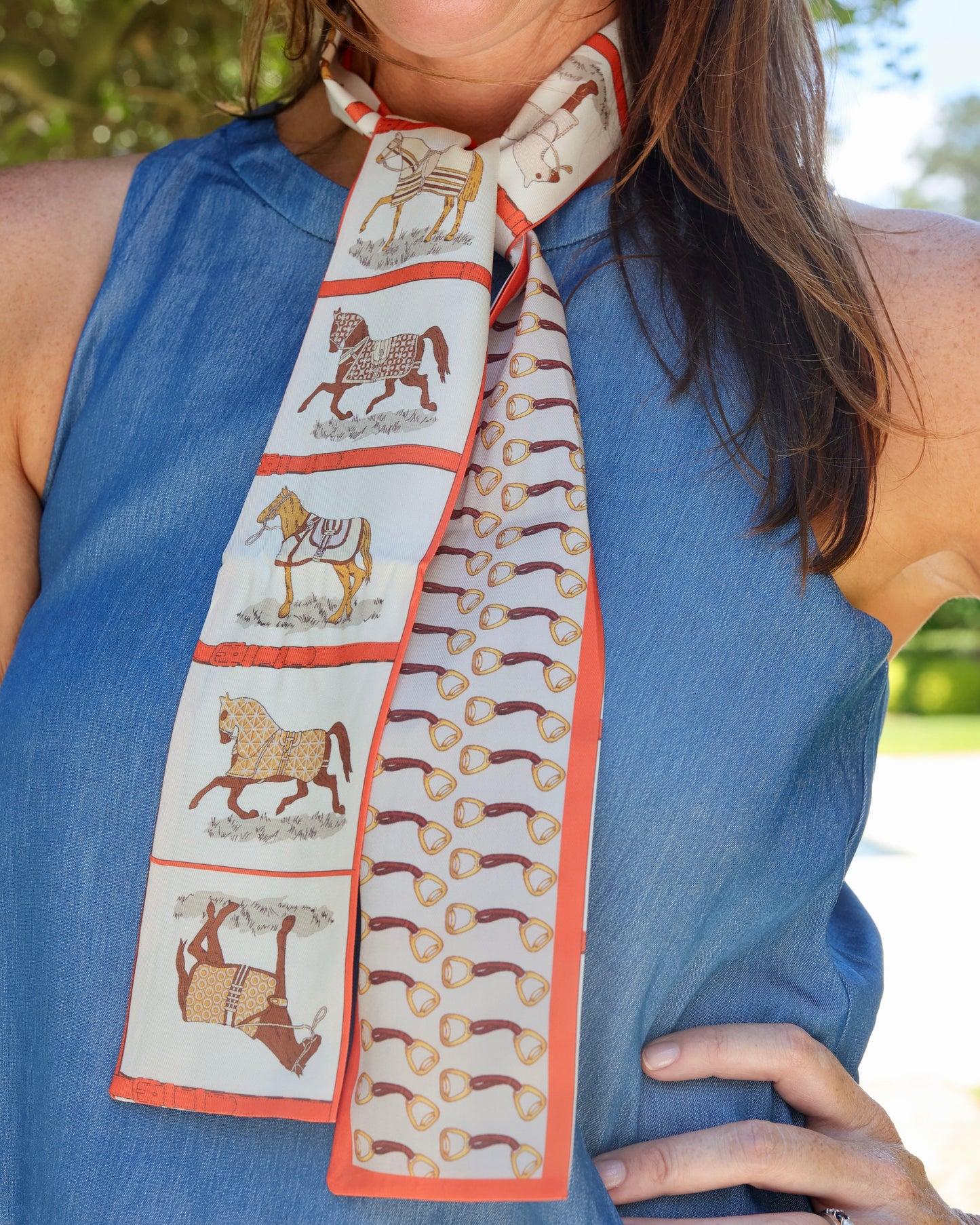 Deanna Reversible Equestrian Skinny Scarf Orange