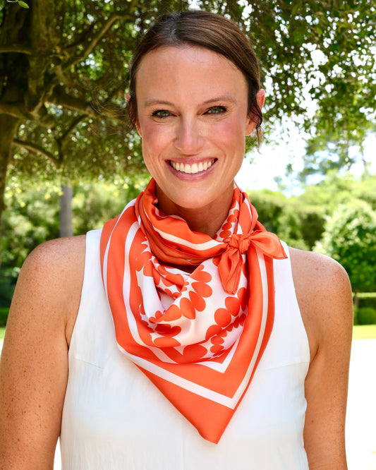 Lucy Floral Scarf Large Orange White
