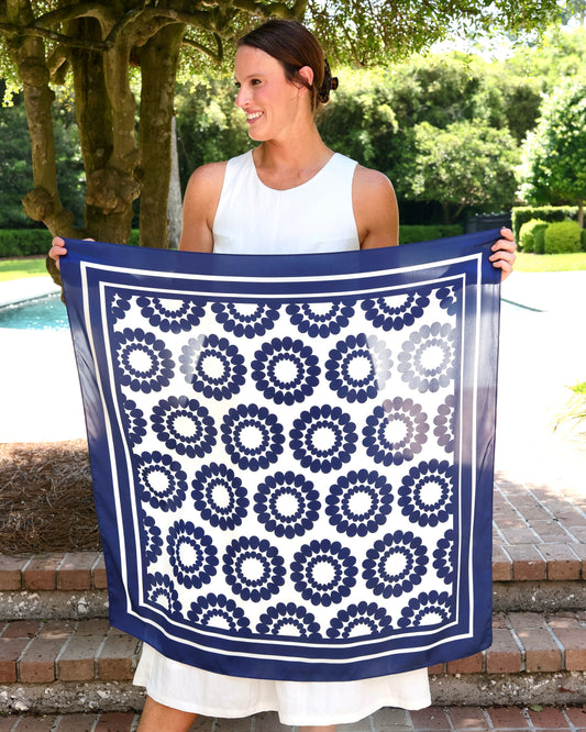 Lucy Floral Scarf Large Navy White