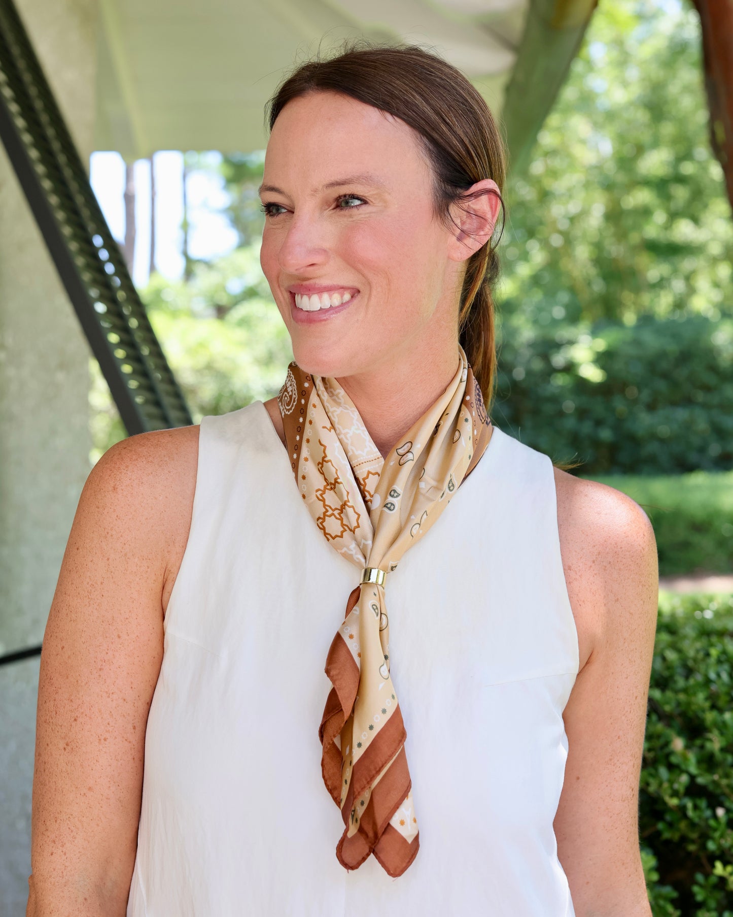 Jacey Paisley Scarf With Slide Taupe