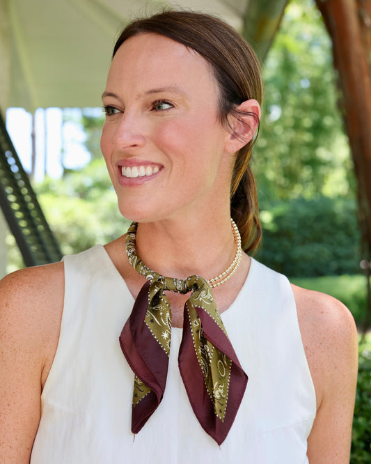 Laya Beaded Scarf Collar Necklace Olive