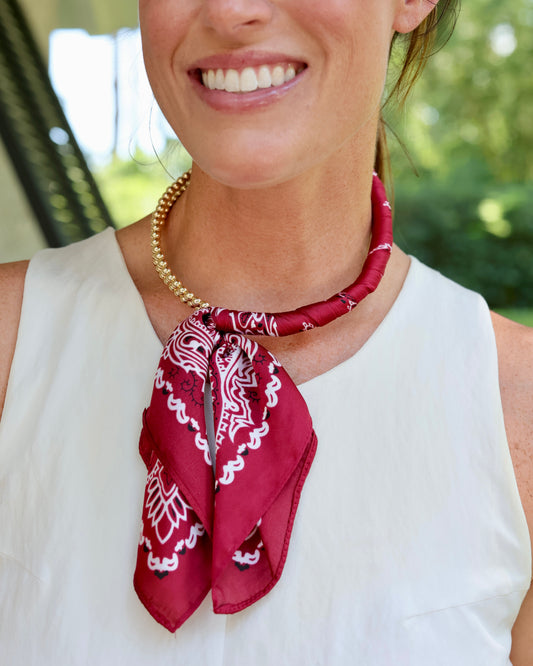 Laya Beaded Scarf Collar Necklace Burgundy