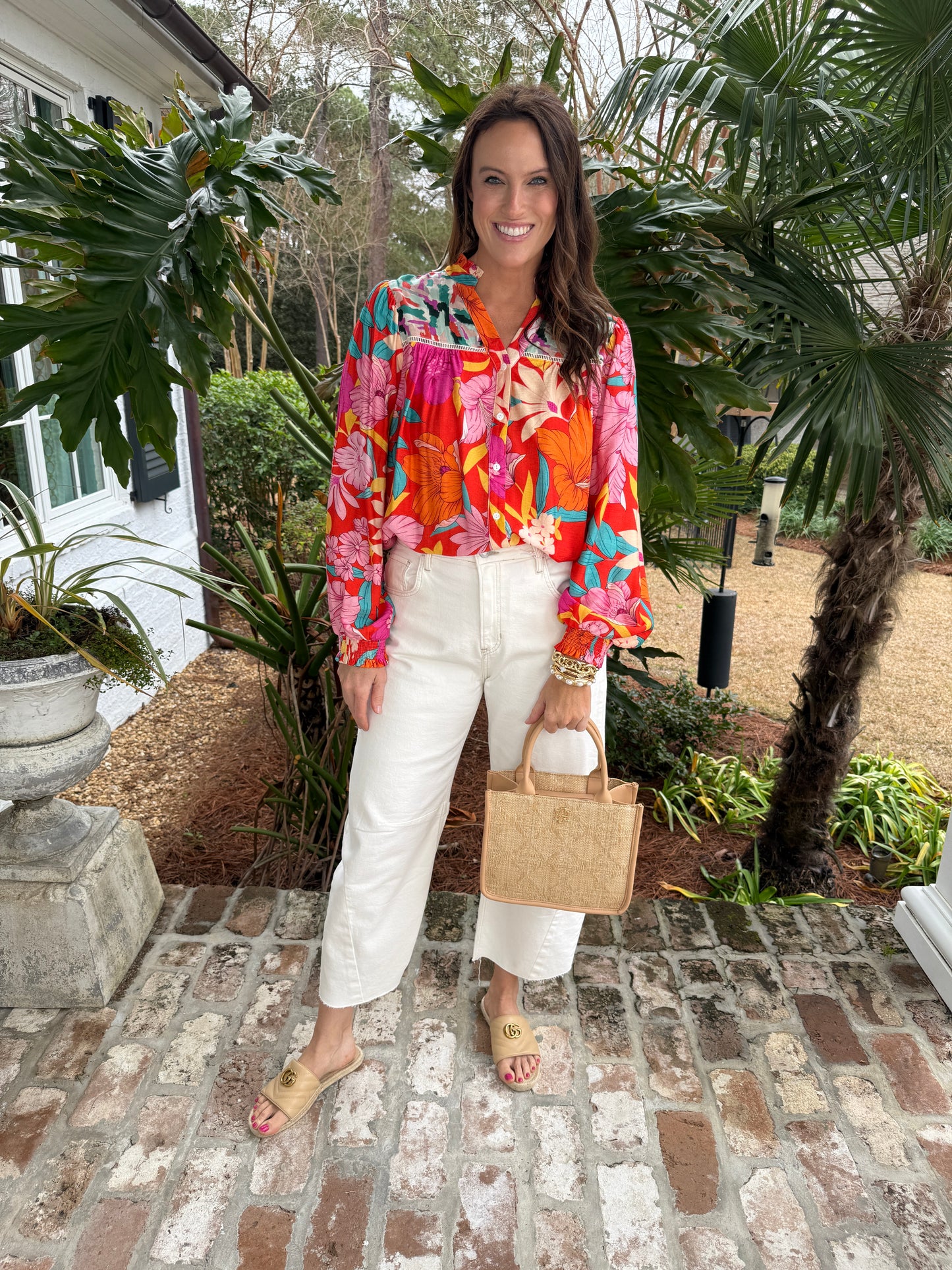 Round About Red Floral Blouse