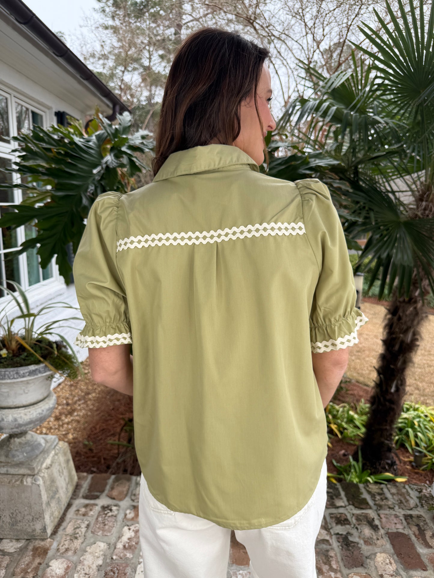 Hardly Hypnotized Olive Button Down Top