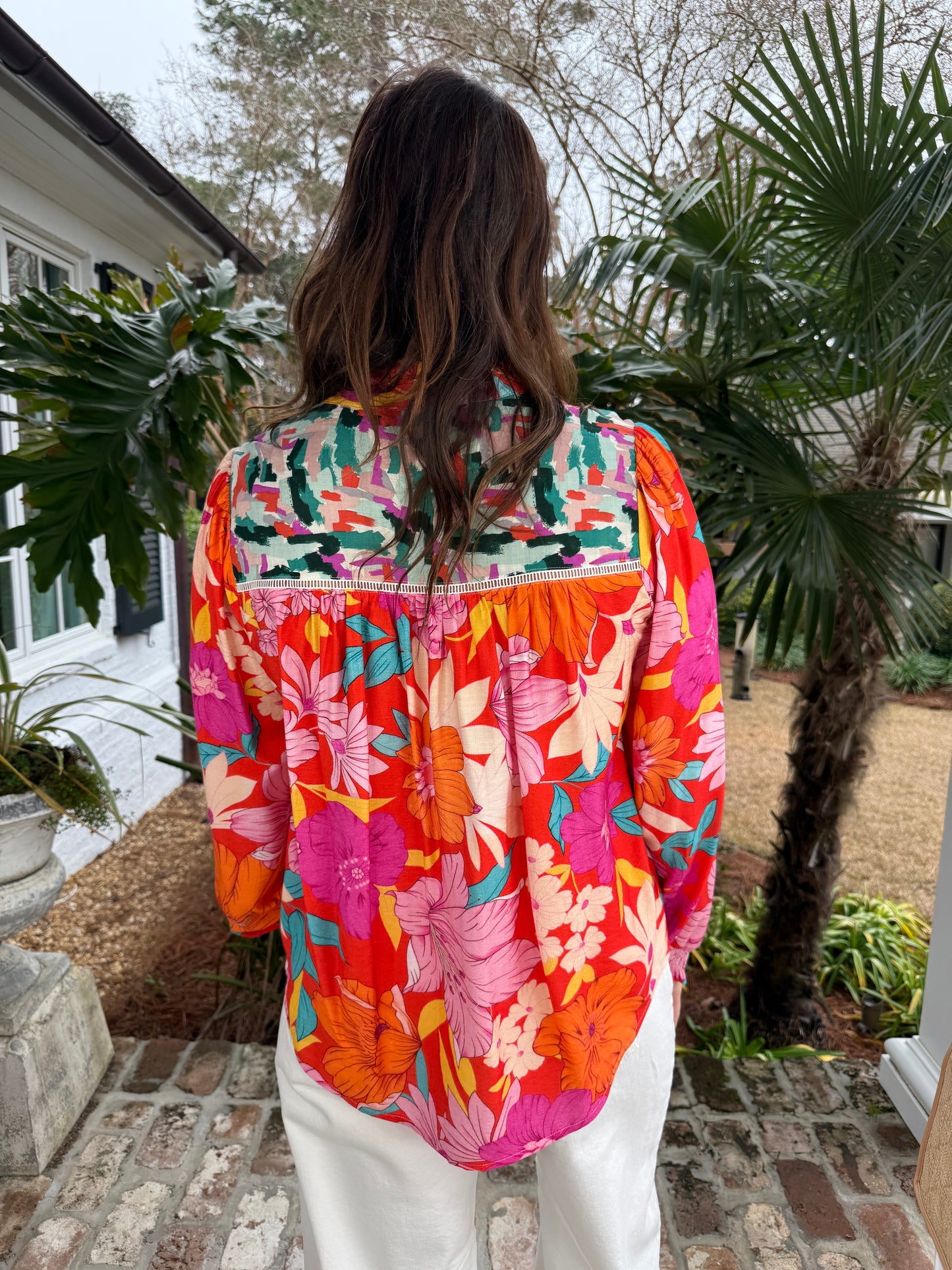 Round About Red Floral Blouse